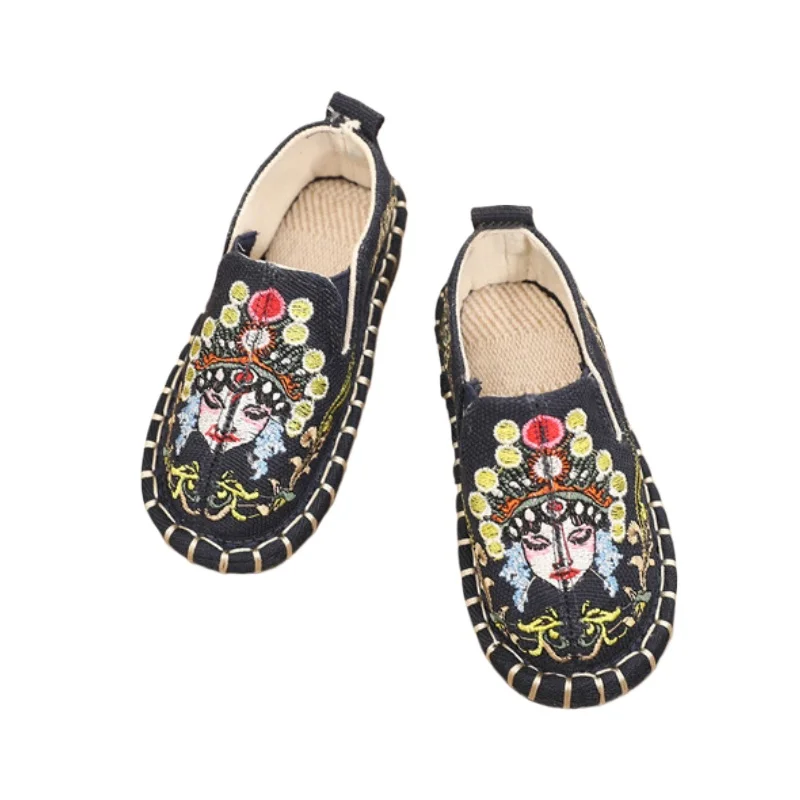 Children Boys Girls Hand Embroidered Mille-layer Sole Cloth Shoes Kids Ethnic Style Slip on Embroidered Flat Loafers