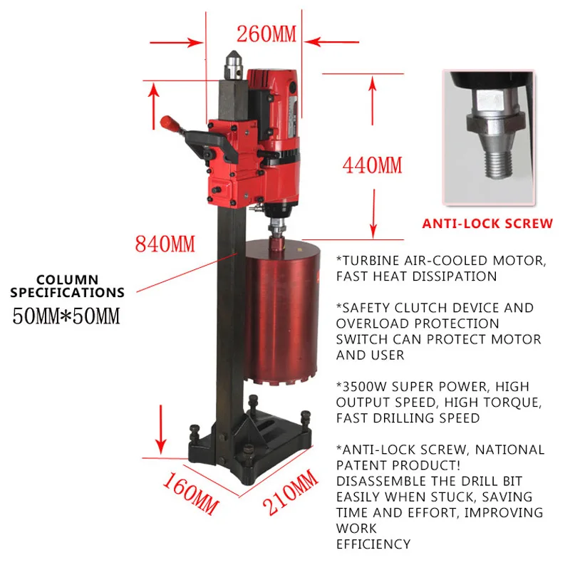 High Power water drilling machine diamond drilling tool high quality engineering drilling machine 300MM 3.8KW