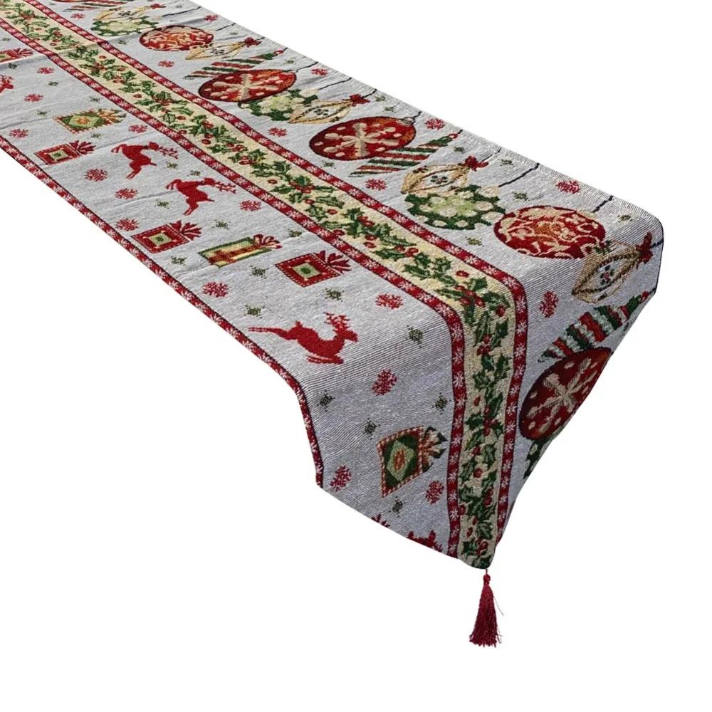 

Table Flag Tassel Christmas Table Runner Long Snowman Printed Table Cover Knitted Cloth Rectangle Tablecloth Table Decoration