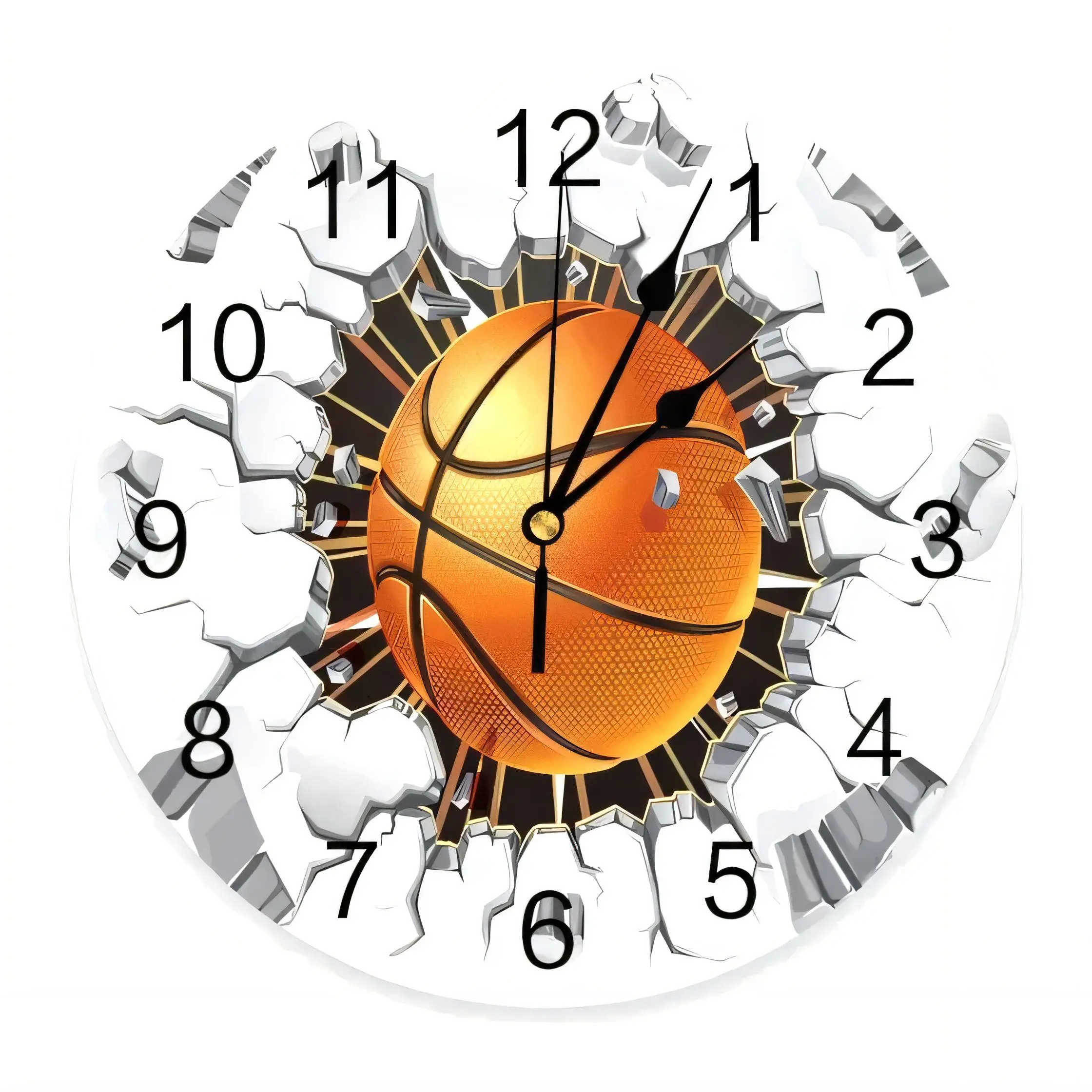 3D Basketball Wall Clock  Sports Decor Shattered Glass Effect Silent Non Ticking Battery Operated Home Office