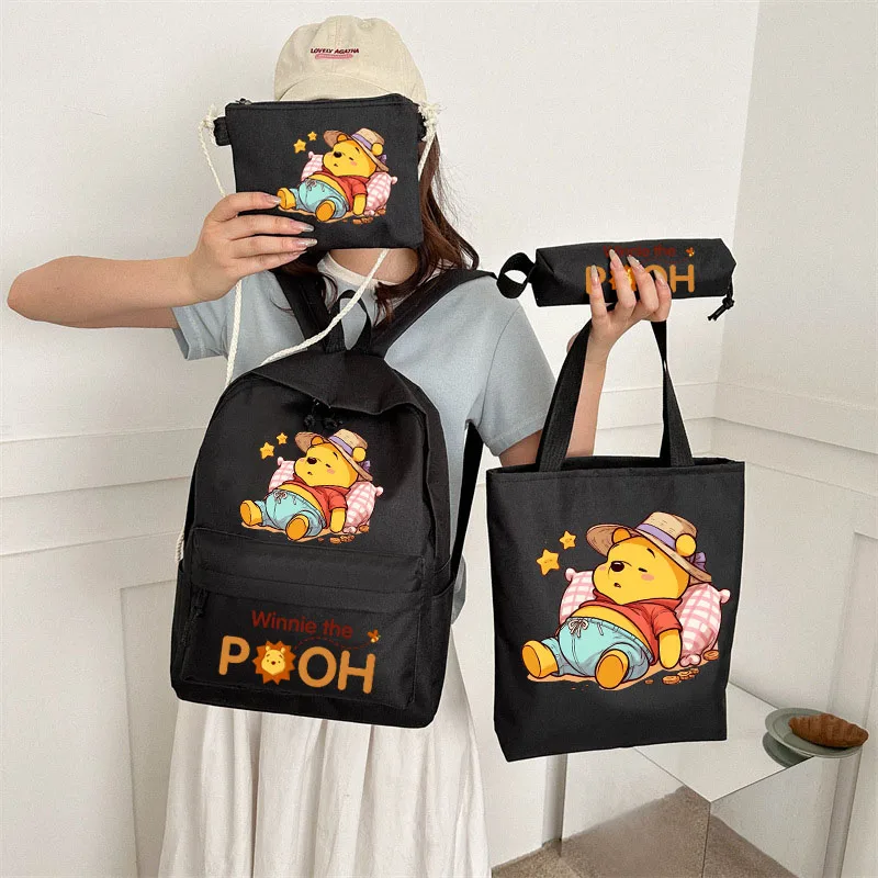 Cute Winnie The Pooh Women\'s Bags Backpack Comestic Storage Bags Shopping Bag Pencil Case 4 Pcs/Set Large Capacaity Travel Bag