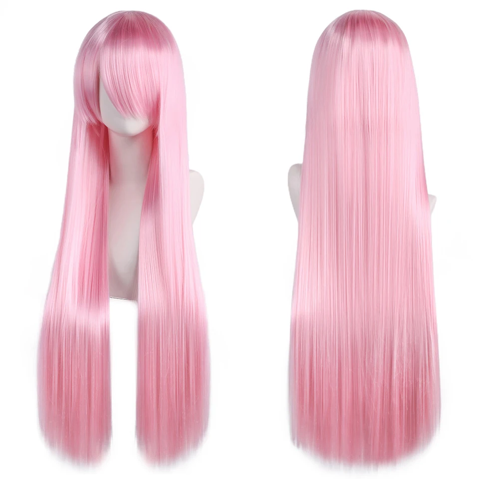 Peluca larga sintética de 80 cm, color blanco y púrpura, para cosplay, con flequillo 4