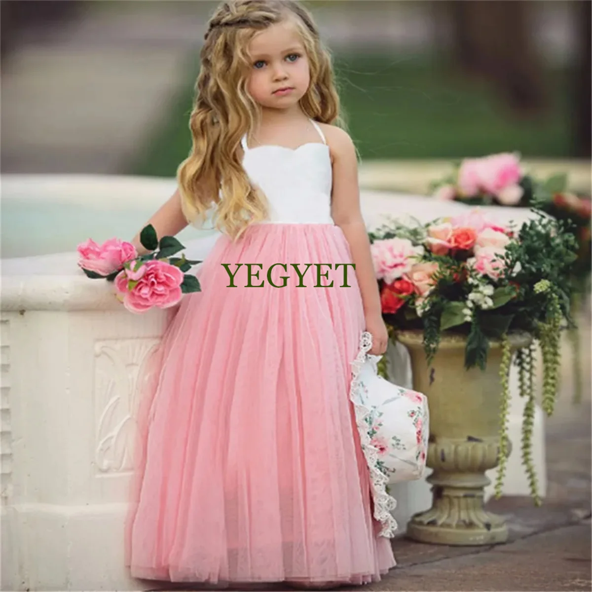 

Elegant Ruffles Ball Gown Flower Girl Dresses Crystal Kids Princess For Weddings Party Pageant Gowns vestidos de fiesta