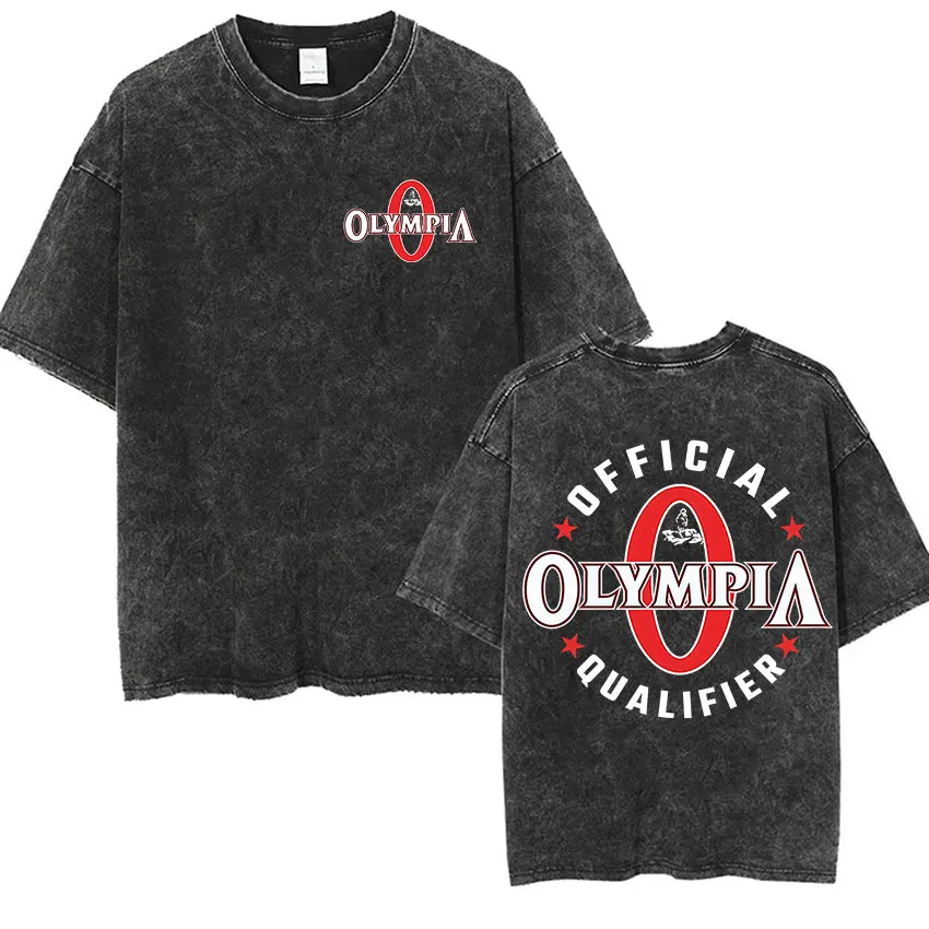 2026 Olympia Gym Herren Vintage Washed Grafik T-Shirts Sommer Mode O-Ausschnitt Kurzarm T-Shirt Lässiges 100% Baumwoll-T-Shirt
