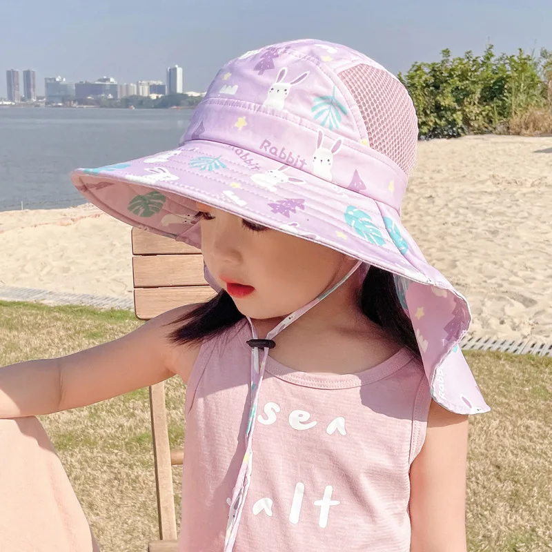 Anti UV Kids Summer Baby Sun Hat Bucket Cap With Whistle For Girls Boys Outdoor Neck Ear Cover Beach Cap