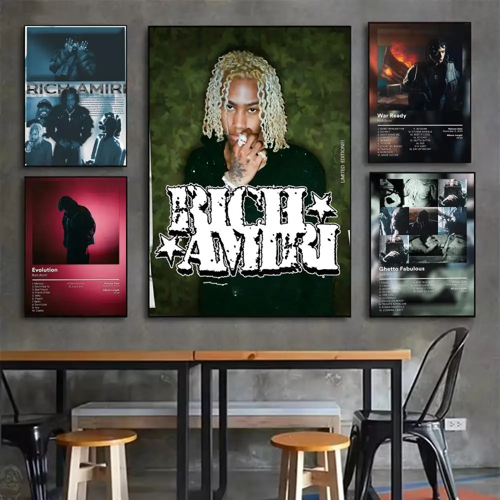 Rich A-Amiri Rapper Singer Poster Home Living Bed Room Bar Hallway Sticky Wall Art Printing Aesthetic Decor