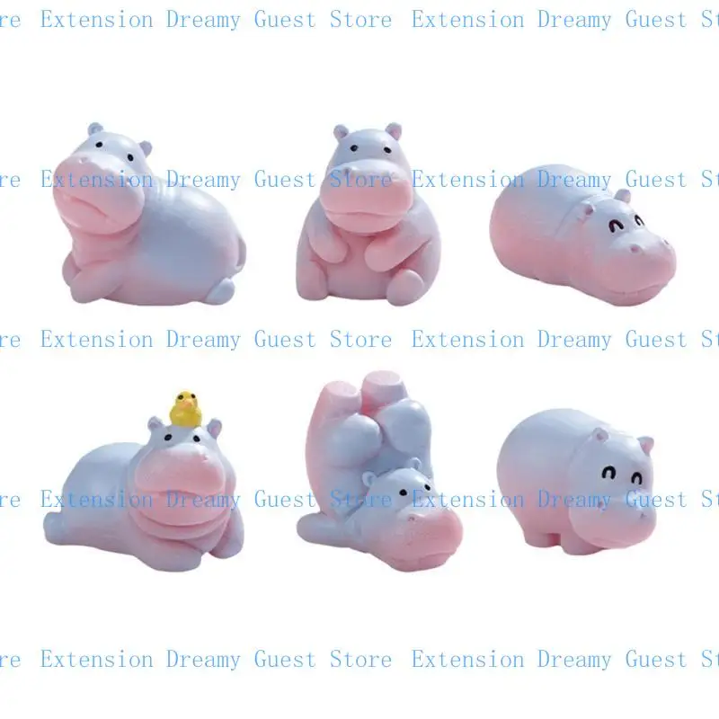 

652F 6Pcs Hippo Mini Figures Resins Miniature Ornaments for Landscape Bonsais Plant Pots Party Cake Toppers Car Decoration