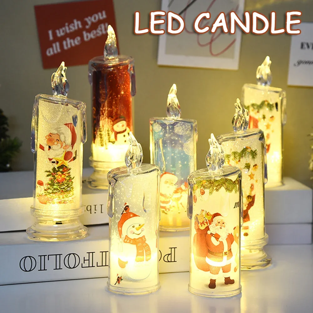 Electronic Candle Christmas Decoration Transparent Built-in Printed LED Simulation Flameless Candle Ambient Lighting Xmas Gift