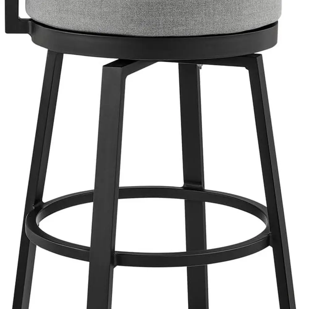 

Черный алюминиевый уличный поворотный барный стул для патио с серой плетеной поверхностью и подушками, 26-местный