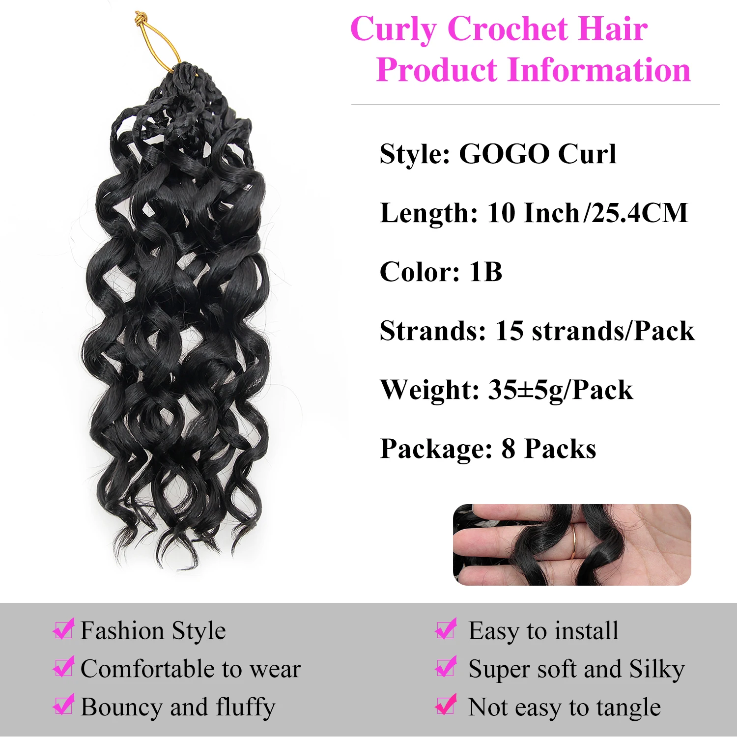 10 インチプレループかぎ針編みヘア黒人女性のためのゴーゴーカールかぎ針編みヘア人工毛もつれのない自然な外観カーリーヘア