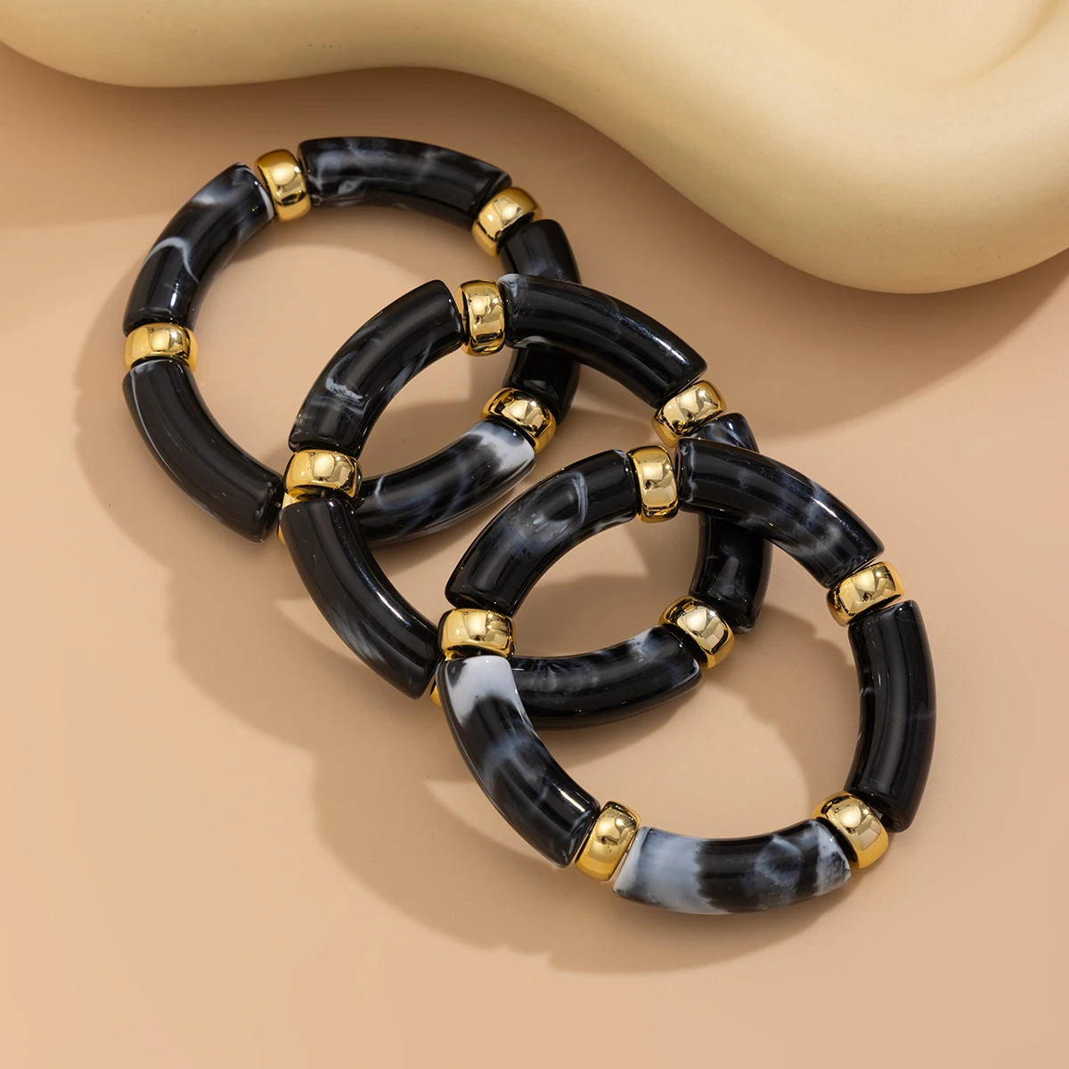 PuRui 3 Teile/satz Bohomia Bunte Bambus Rohr Stapelbare Kunststoff Perlen Armband für Frauen Vintage Elastische Armreif Paar Schmuck – Detail 10