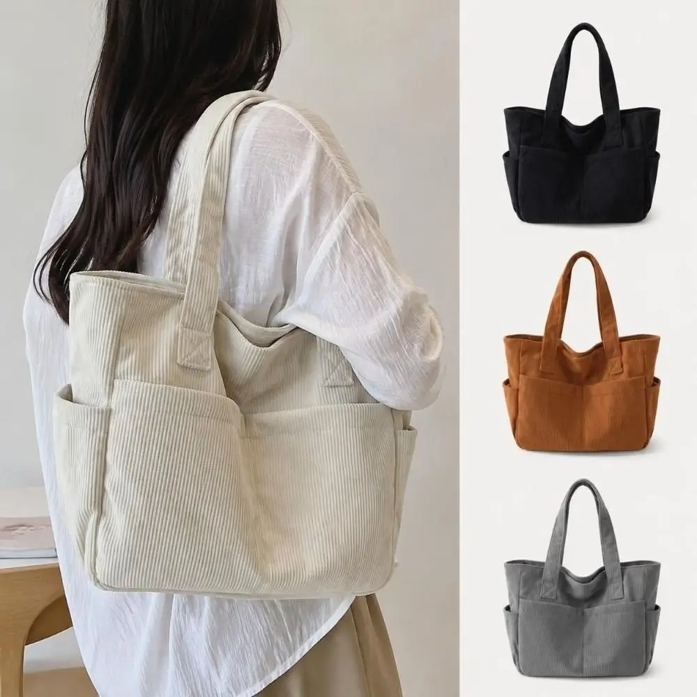 Durable Large Capacity Tote Bag Casual Versatile Striped Shoulder Bag Simple Zipper Handbag For Daily Use
