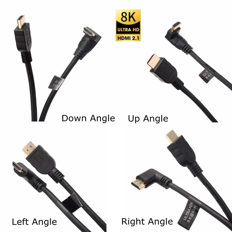 90 Degree Left/Right/UP/Down Angle 8K 60HZ UHD Ultra HD HDMI-Compatible HD2.1 Male to Male Cable 4K 120HZ HDR 15CM 60CM For Xbox