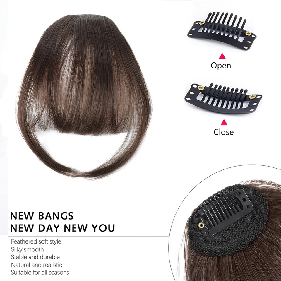Flequillo sintético rizado con clip, extensión de cabello natural para uso diario, fiestas, Halloween y Navidad 3