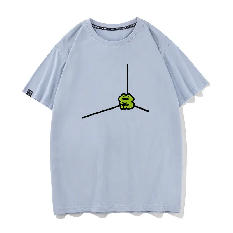 Lonely and Solitary Frog Single Frog Summer Short Sleeved T-shirt for Men and Women Half Sleeved Clothes Bottom Shirt Top Cotton