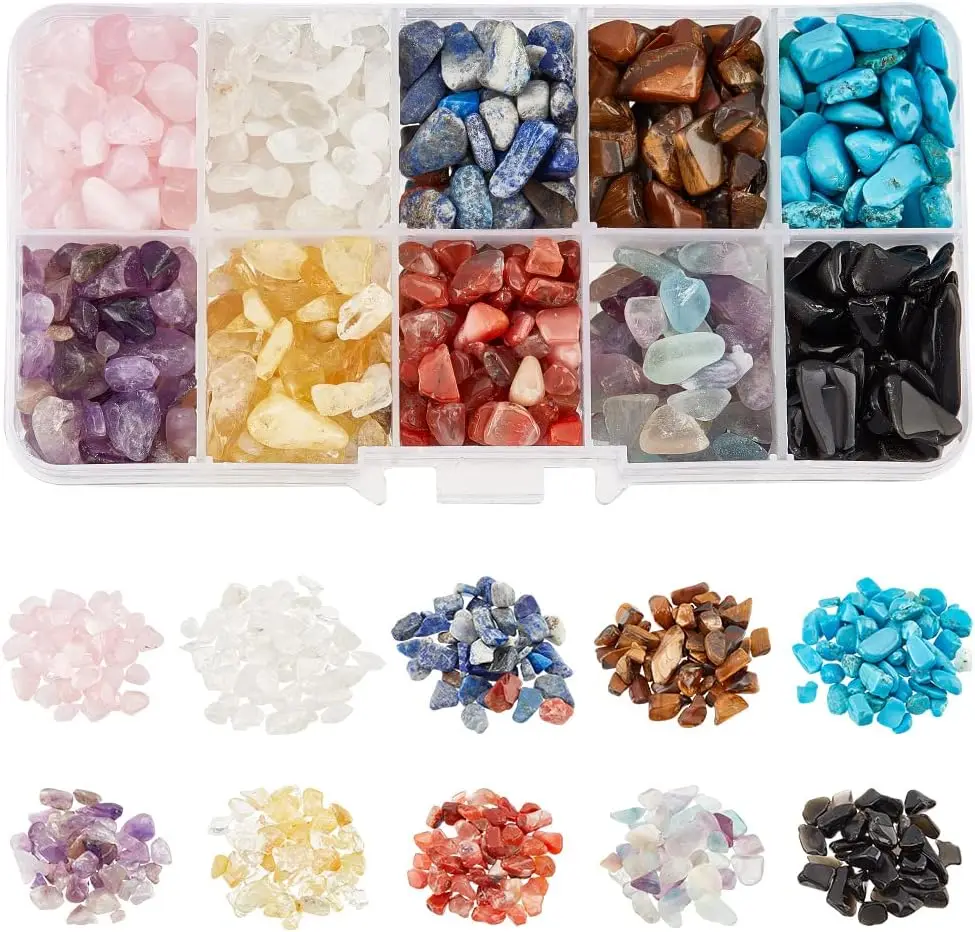 200G 10 Styles Gemstone Chip Beads, No Hole Natural Stone Beads Crystals Crushed Beads Irregular Shaped Loose Beads for Jewelry