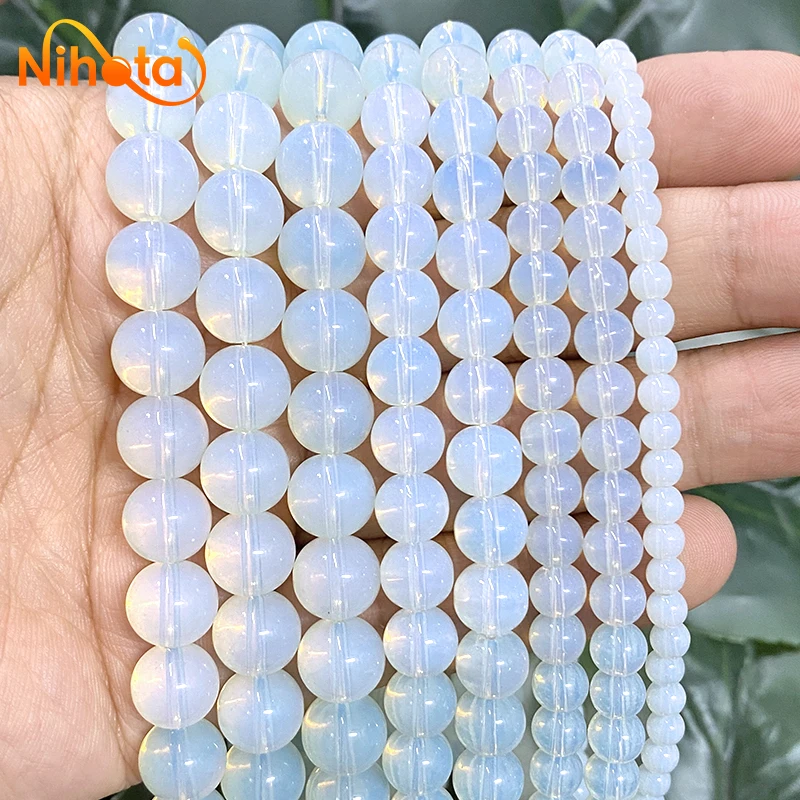 Natural Stone White Opal Stone Beads DIY Bracelet Earrings Round Spacer Beads Accessories for Jewelry Making 15'' 4/6/8/10/12mm