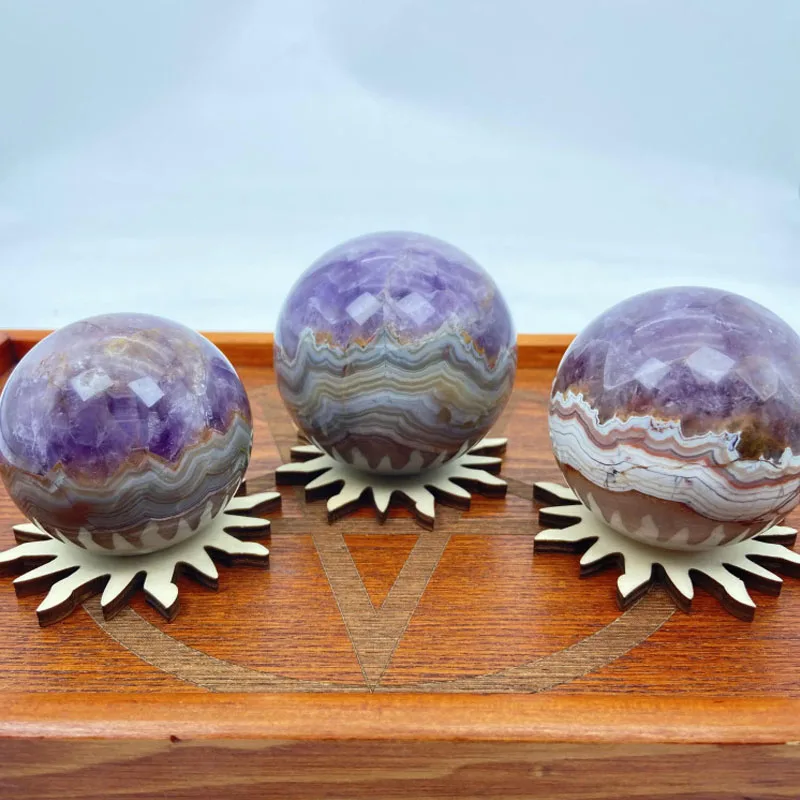 Natural Amethyst Calcite Stone Sphere Sculpture without Stand Natural Quartz Crystal Ball Mineral Gemstone Home Decor Ornaments