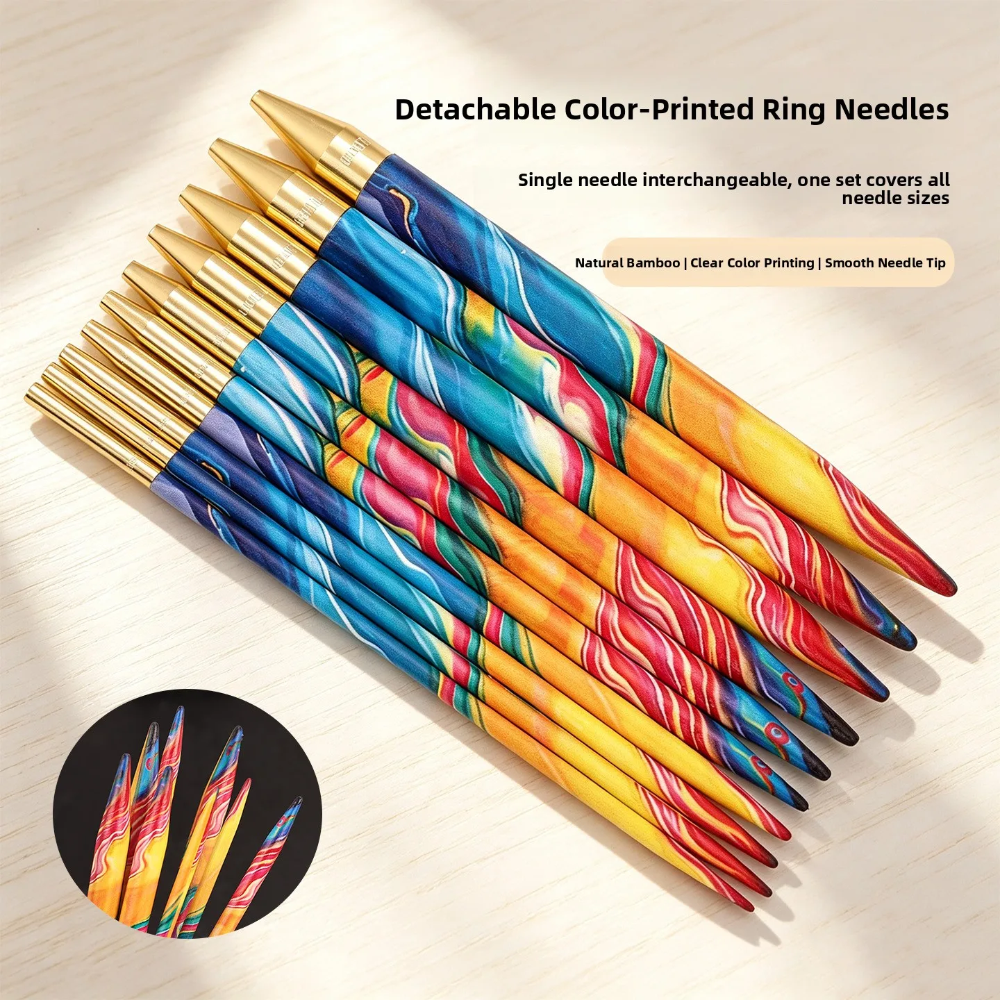 High Aesthetic Value Bamboo Printed Circular Knitting Needle Set for Beginners Scarf Hat Knitting Handmade Craft Tools