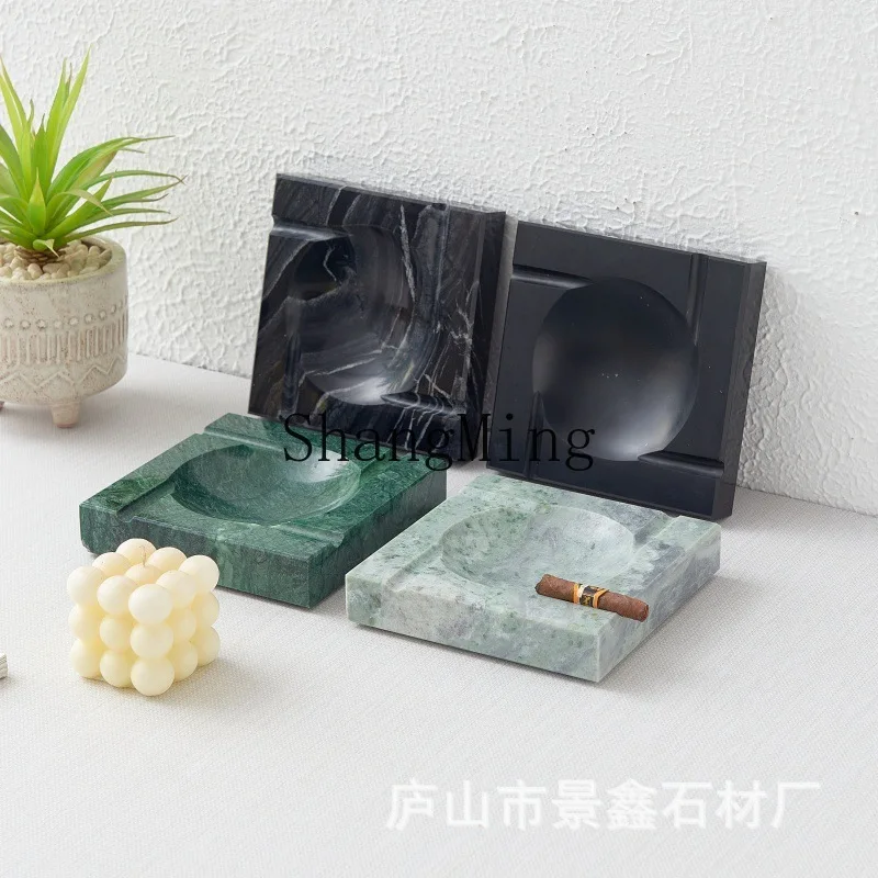 

CL wind natural marble ashtray, living room office cigarette tray ornament square cigar tank ashtray
