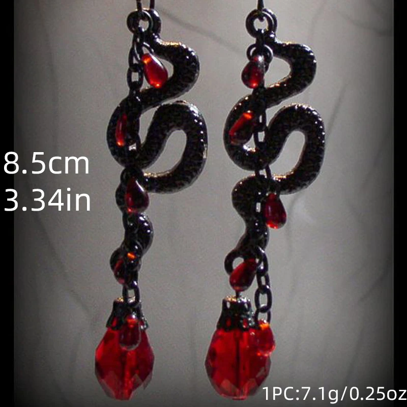 2pcs Cool Snake Animal Tassels Bend Geometrt Irregular Gothic Alloy Black Color Red Color Earring Pendant Woman Party Prom Gift