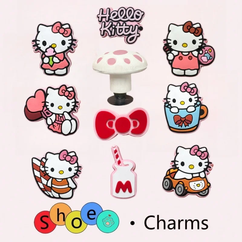 10pcs Hello Kitty PVC Shoe Buckles  Suitable for Hole Shoes, Shoes And Boots Decoration DIY Shoe Buckle Accessories Xmas Gifts