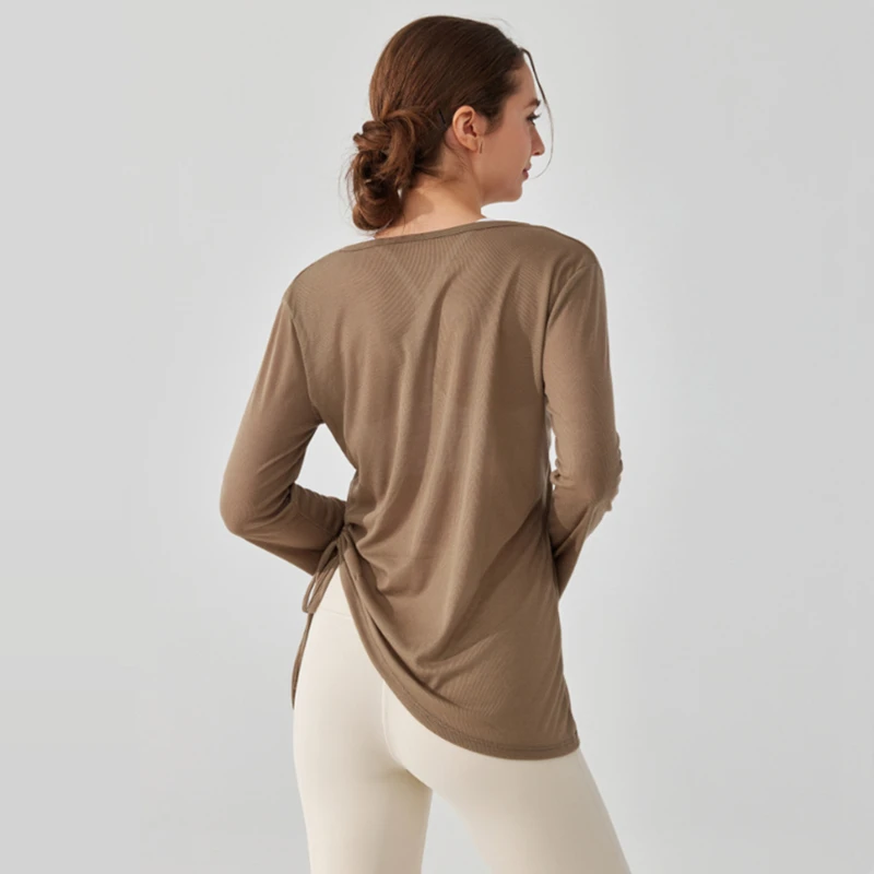 Autunno donna sciolto sottile Yoga camicie fasciatura Sport t-shirt maniche lunghe in esecuzione felpe V-Nevk palestra Fitness top camicetta femminile