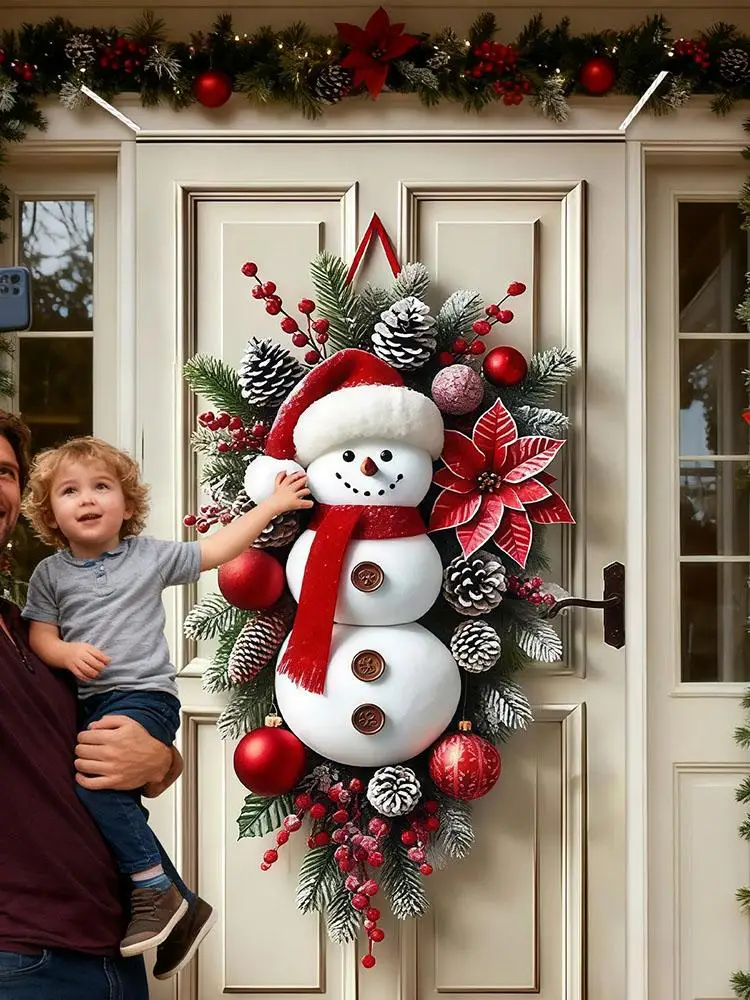 2025 Weihnachts-Türdekoration, Schneemann, niedliche Heimdekoration, Weihnachts-Türbanner, große Ornamente für drinnen und draußen, Wand, Wohnzimmer, Pati – Detail 6