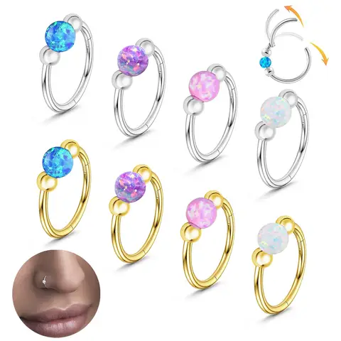 1PCS 18g Opal Nose Rings for Women 316L Surgical Steel  Nose Hoops 8mm/10mm Piercing Jewelry Septum Ring and Cartilage Earring