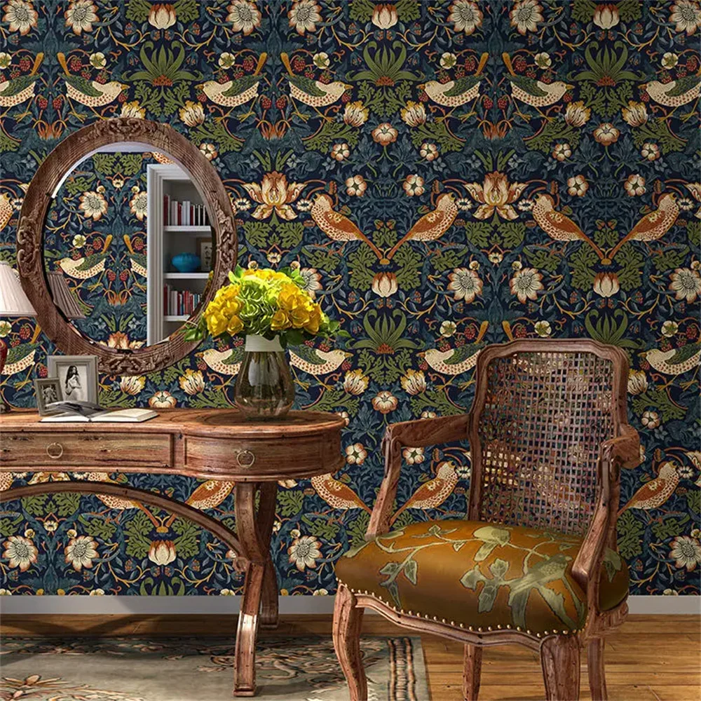 0.53x10m Chinese Style Brown Flower and Bird Pattern Wallpaper Living Room Bedroom Dining Room TV Sofa Background Wall Paper