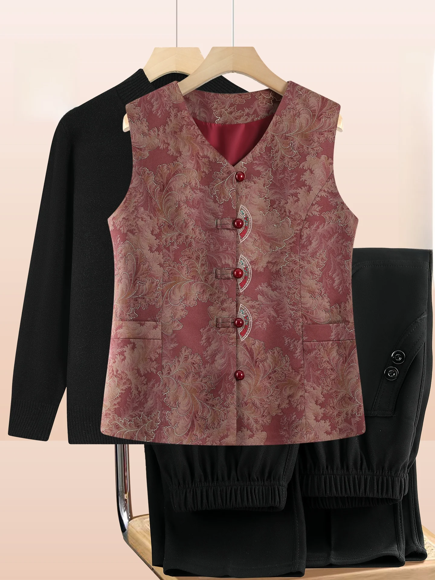 

Весенне-осенний жилет andma's для женщин среднего и старшего возраста, кардиган, длинные брюки, V-образный вырез