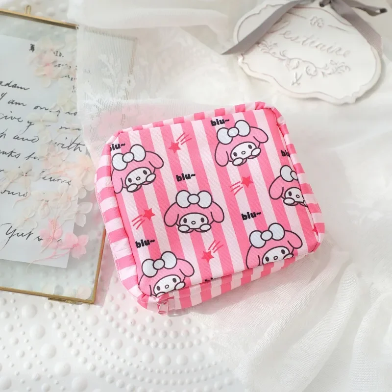 Sanrio Cosmetic Bag Kuromi Sanitary Napkin Storage Bag Cinnamoroll My Melody Pencil Case Coin Purse Makeup Bags Toy Girls Gifts