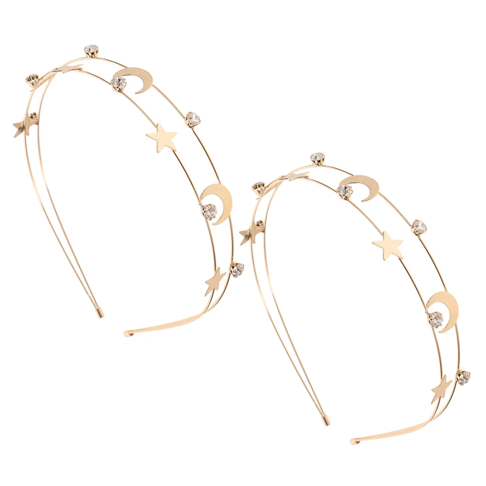 2 قطعة عصابات رأس معدنية نجمة القمر كريستال متعدد الطبقات الزفاف حفل زفاف الشعر هوب اكسسوارات للنساء سنة جديدة سعيدة عقال