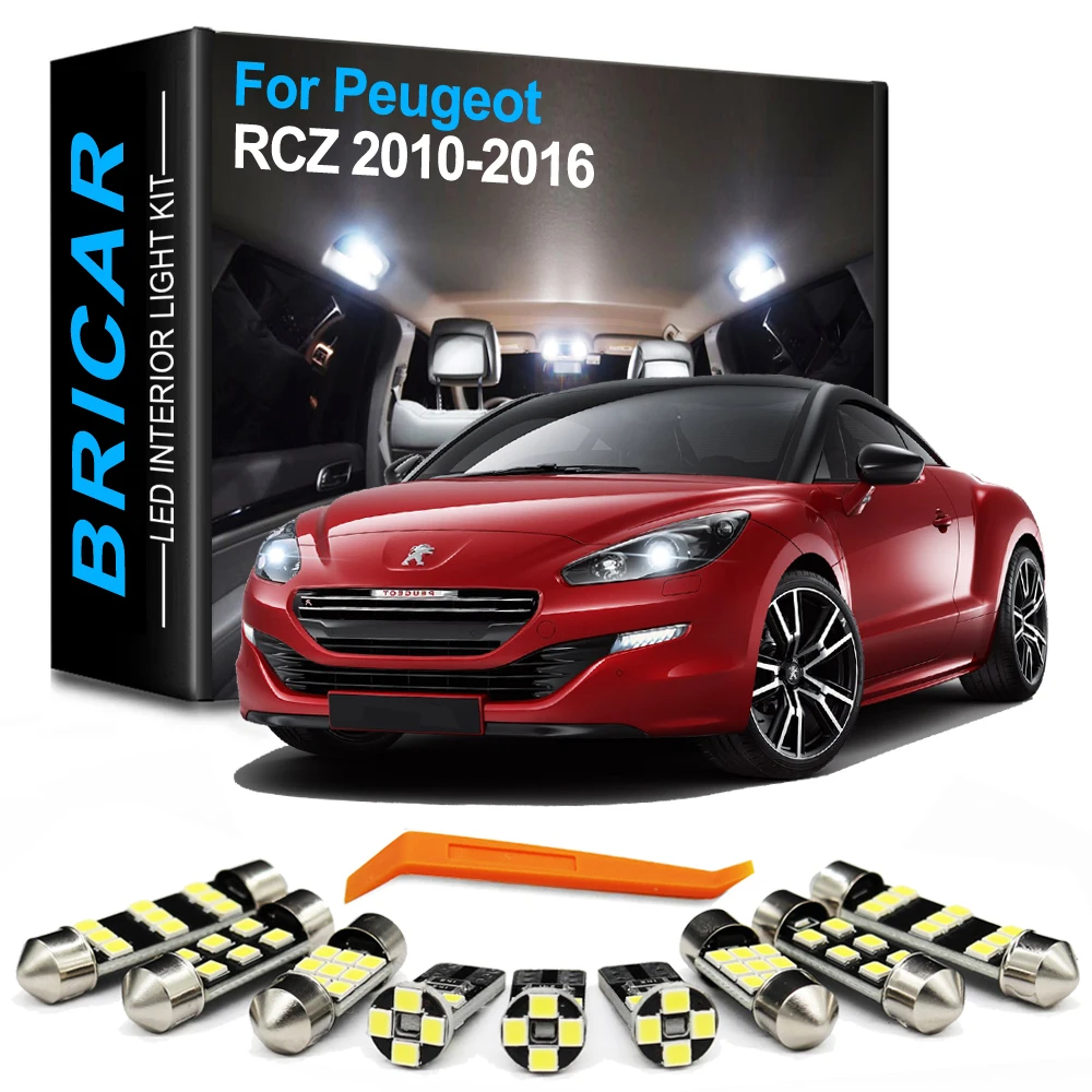 Bricar 16Pcs Canbus Car Reading Trunk Lamp For Peugeot RCZ Coupe 2010 2011 2012 2013 2014 2015 2016 Interior LED Bulb Light Kit