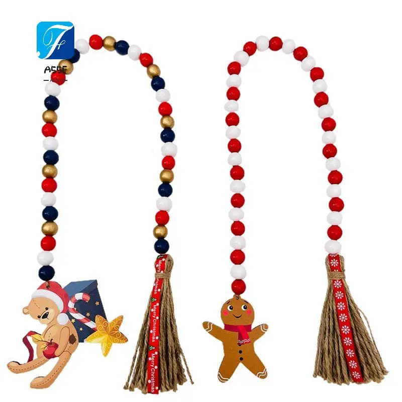 

A55F-Мишка из бисера, Рождественский венок с медведем, деревенский декор стола, поделки из дерева, рождественские четки