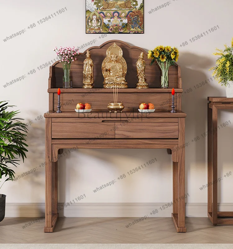 BlackWalnutFragrant Fire Chinese Solid Wood Incense Burner Table Domestic Buddhist Hall God of Wealth Worship Prayer Altar Table