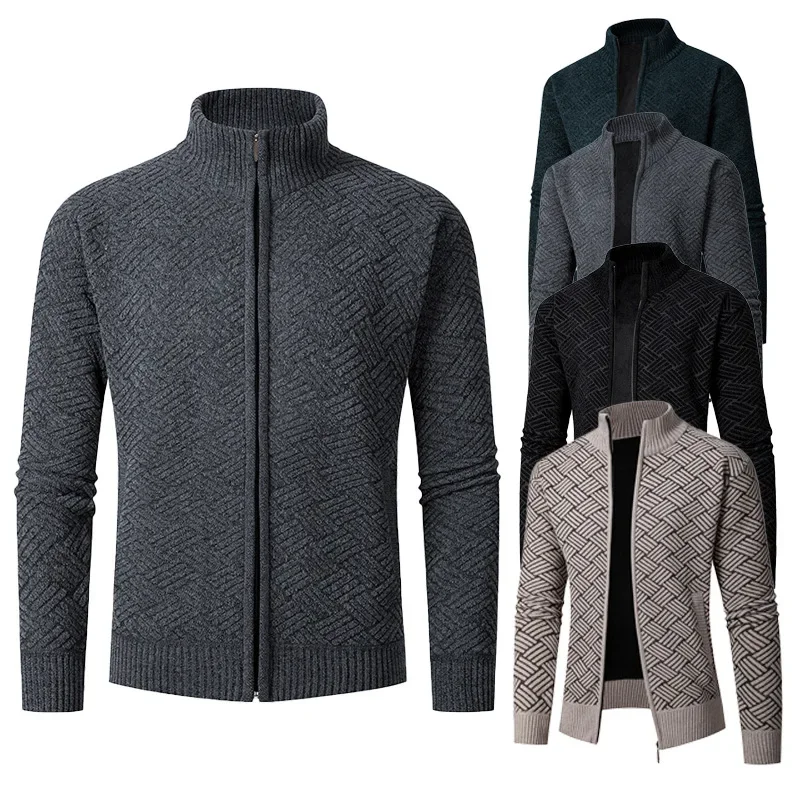 

Trendy Men's Knitted Sweater Stand Collar Open Cardigan Autumn Winter Fashion Outerwear Casual Male Coat Stylish Knitwear