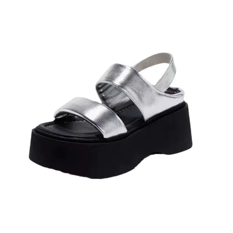 Summer 2025 Chunky Sandals Women's Wedge Heels Slides 8CM High Heels Leather Casual Woman Beach Thick Bottom Flip Flops image 5
