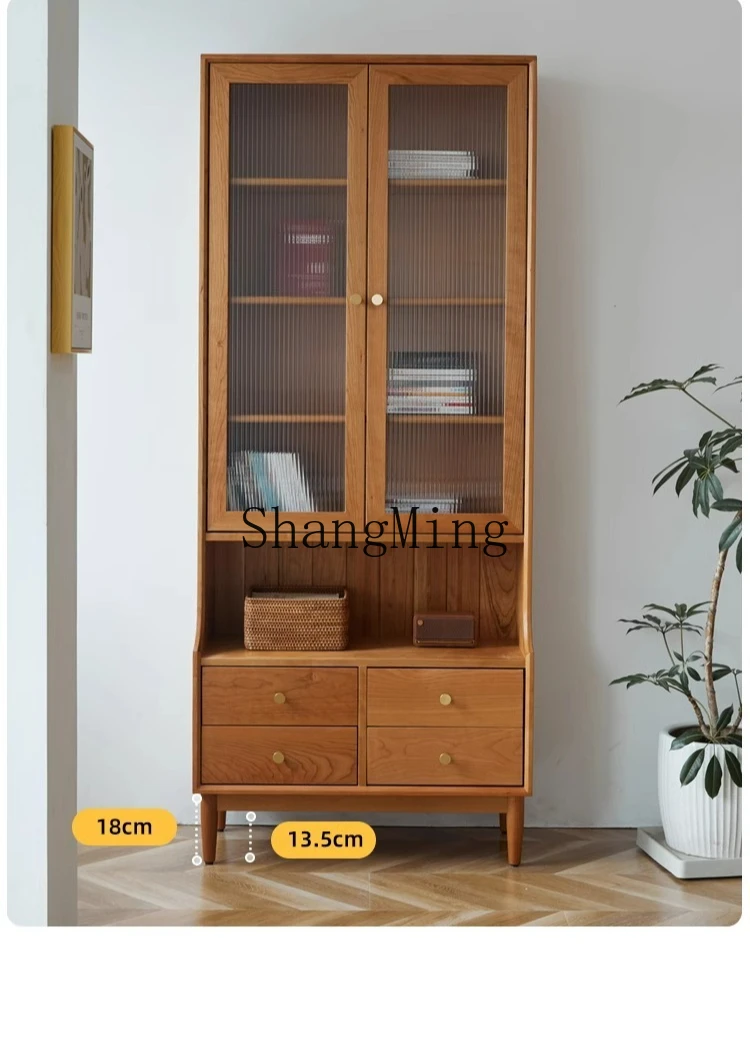 

FG solid wood all-cherry wood glass door display floor-to-ceiling wall household medieval dust-proof bookshelf