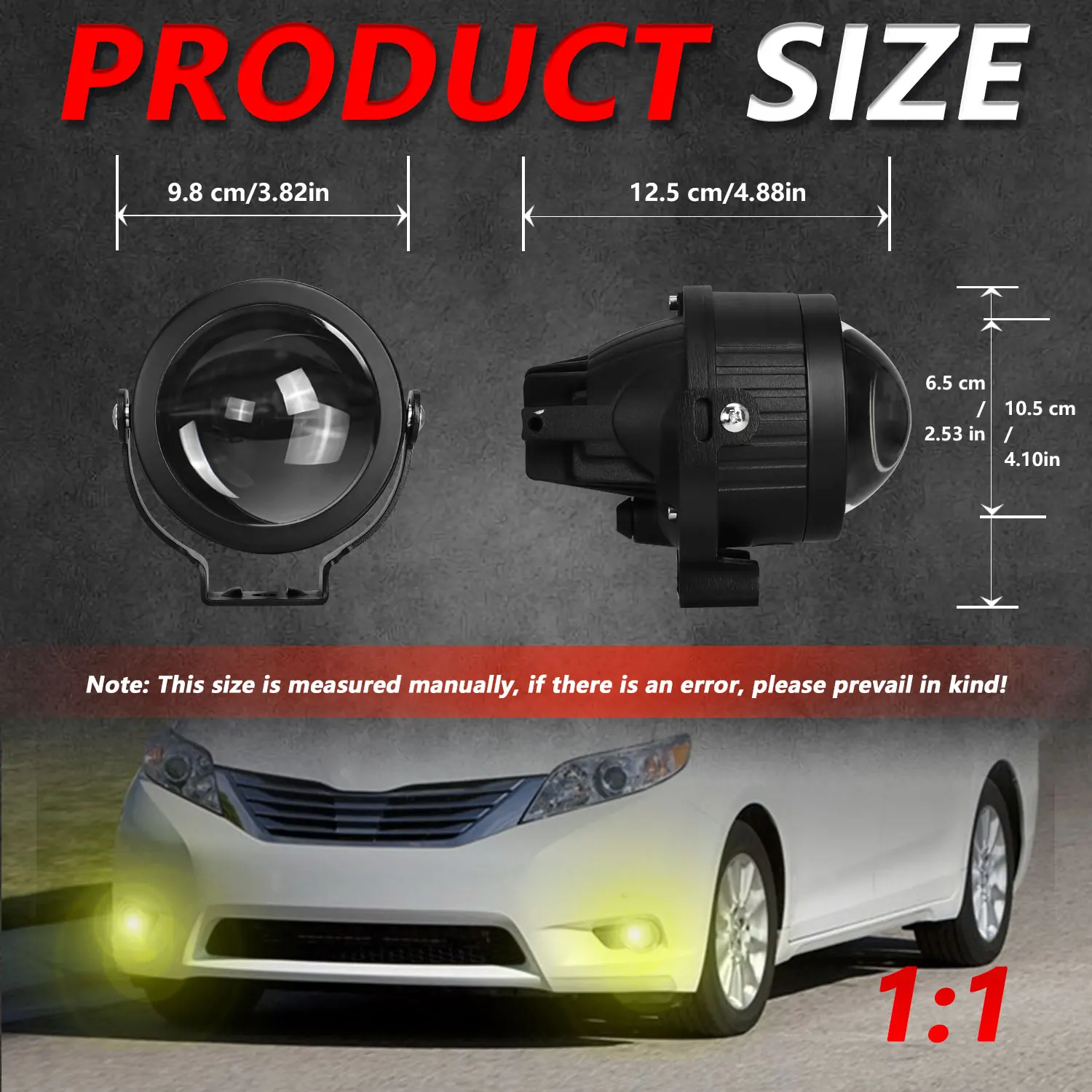 MONDEVIEW 3-inch APP controls universal high-power dual lens fog lights 6500K 600W 800000LM high brightness running lights
