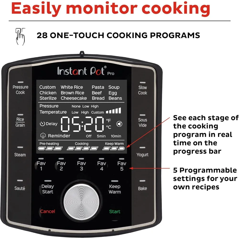 Pot Pro (8 QT) 10-in-1 Pressure Cooker, Slow Cooker, Rice/Grain Cooker, Steamer,