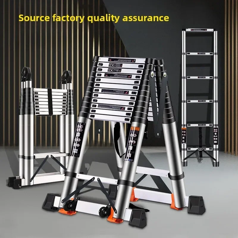 Thickened Aluminum Alloy Herringbone Household Ladder, Lifting Bamboo Joint Telescopic Ladder, Attic Ladder