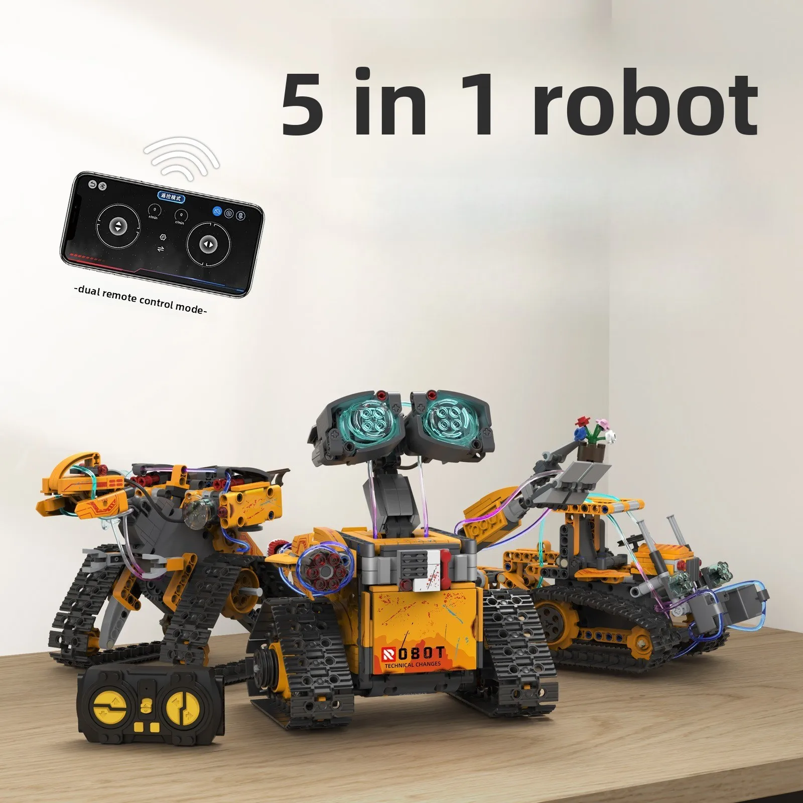WALL-E Style Programmable Robot Kit, 5 in 1 RC Building Blocks STEM Educational Coding Toy for Children Gift