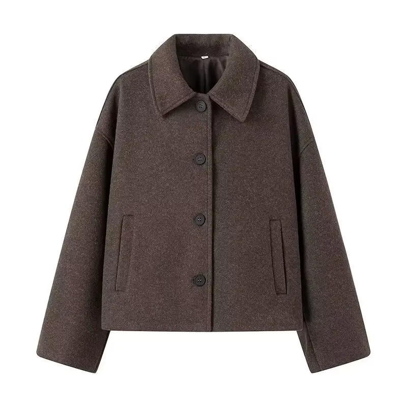 

Woman's Cropped Vintage Jacket Lapel Single-breasted Solid Color Long-sleeved Jacket Casual Early Autumn Female Chic Coat