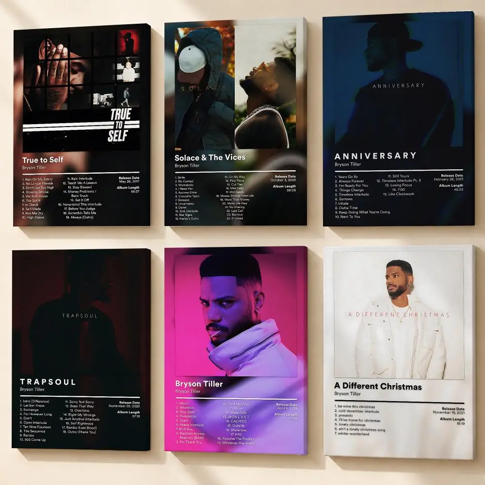 B-Bryson Tiller Album Cover Framed Wall Painting Canvas Poster Wooden Stretcher Frame Inner Frame Kit for Wall Art Painting