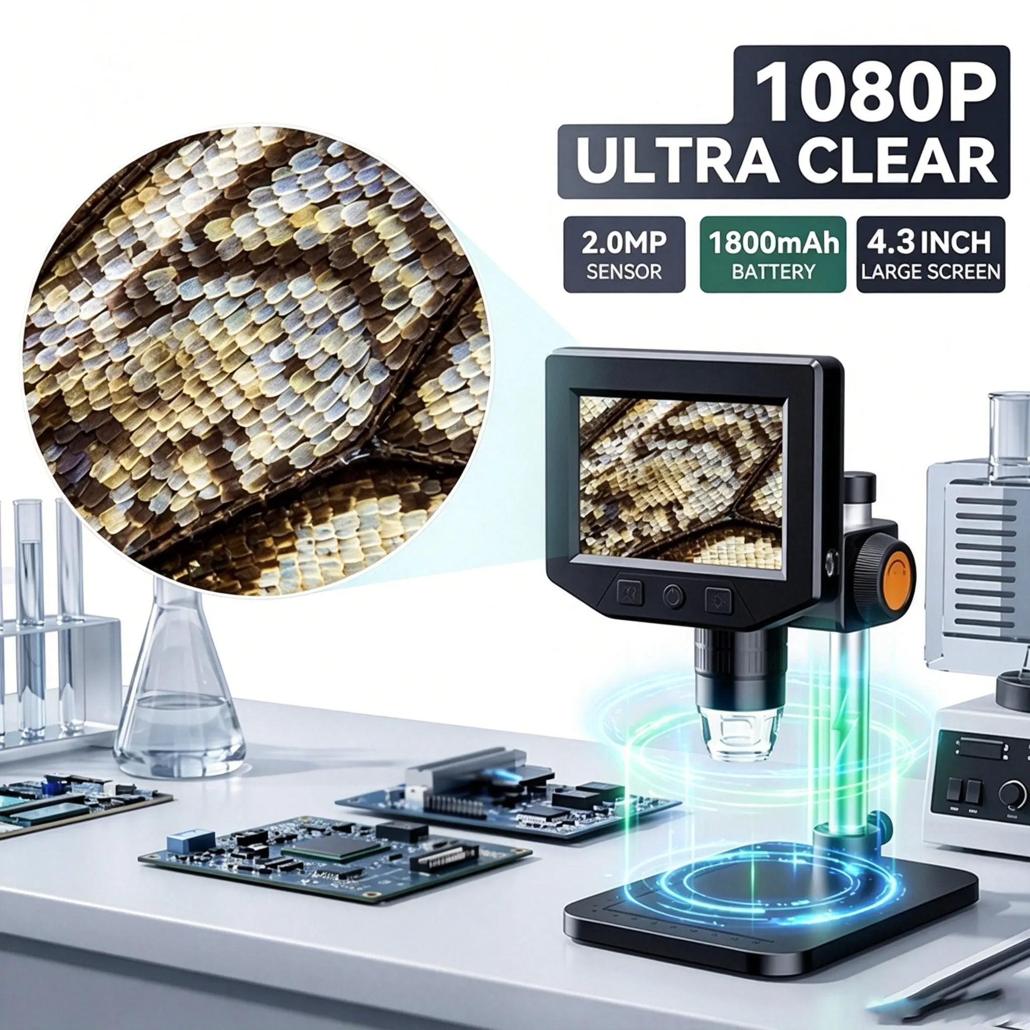 4.3 Inch LCD Digital Microscope 1000X Zoom 1080P HD Video Microscope With 8 Adjustable LED Light Portable USB Microscope For Soldering PCB Coin Watch Repair