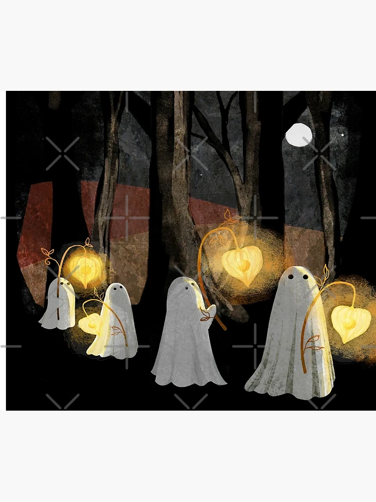 Ghost Lantern Forest Art Tapestry, Retro Dark Style Wall Hanging Fabric, Bedroom Dorm Background Cloth, Halloween Home Decor