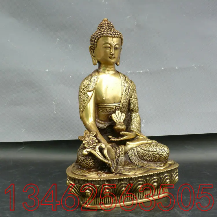 Pure copper Bhaisajyaguru Buddha decorations Three Buddha Buddha Sakyamuni 7-inch brass Tantric Buddha statue