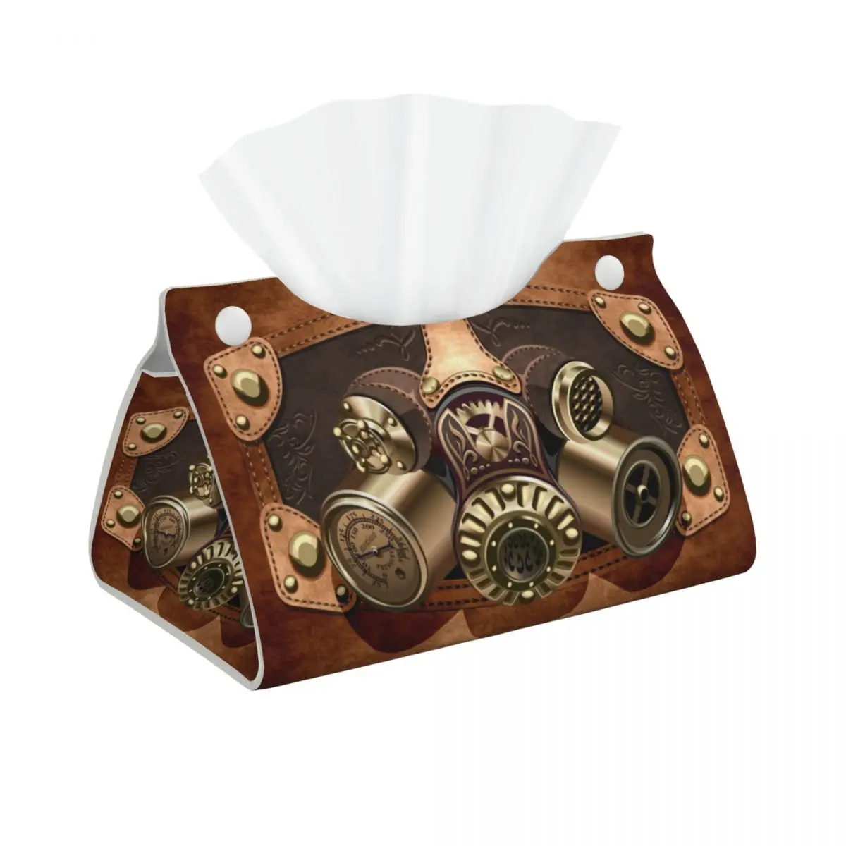 Custom Steampunk Helmet Tissue Box Cover PU Leather Rectangular Pilot Air Fighter Facial Tissue Box Holder for Bathroom Office