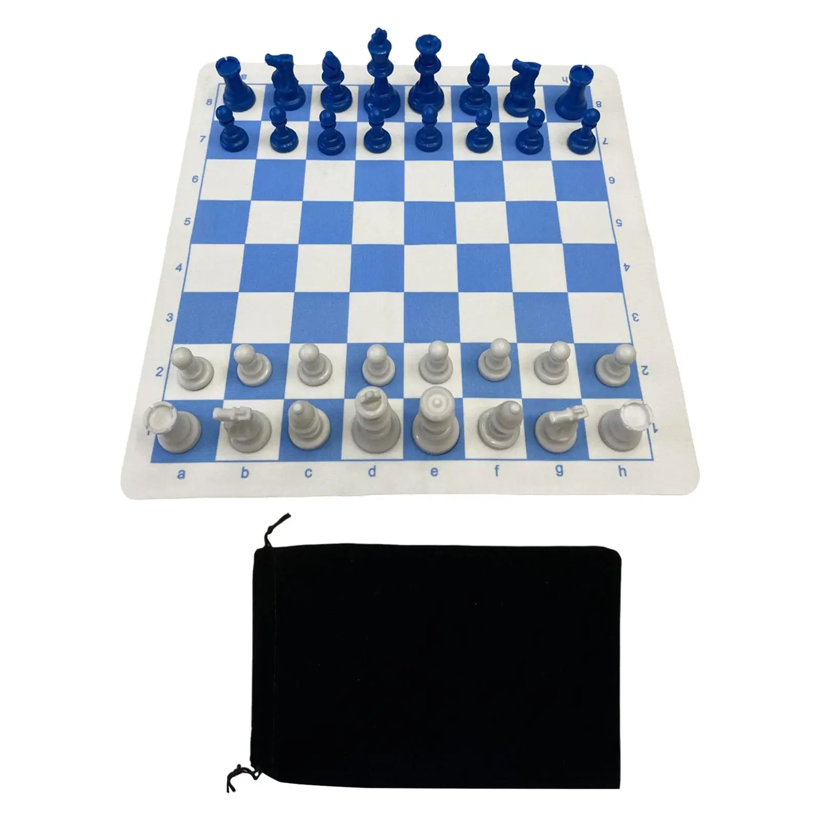 Roll Up Chess Board Set Classic Blue White Travel Game for Adults Kids Indoor Outdoor School Club Use